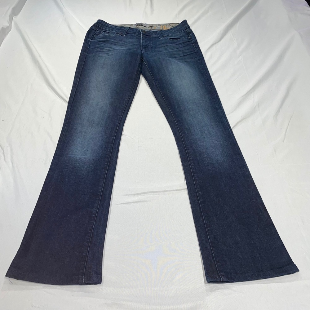 Paige Premium Denim Laguna Dark Wash Flare Jeans Size 28 Low Rise Made in USA